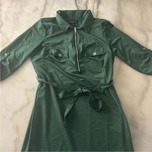 Green Zip-Up Shirt Dress